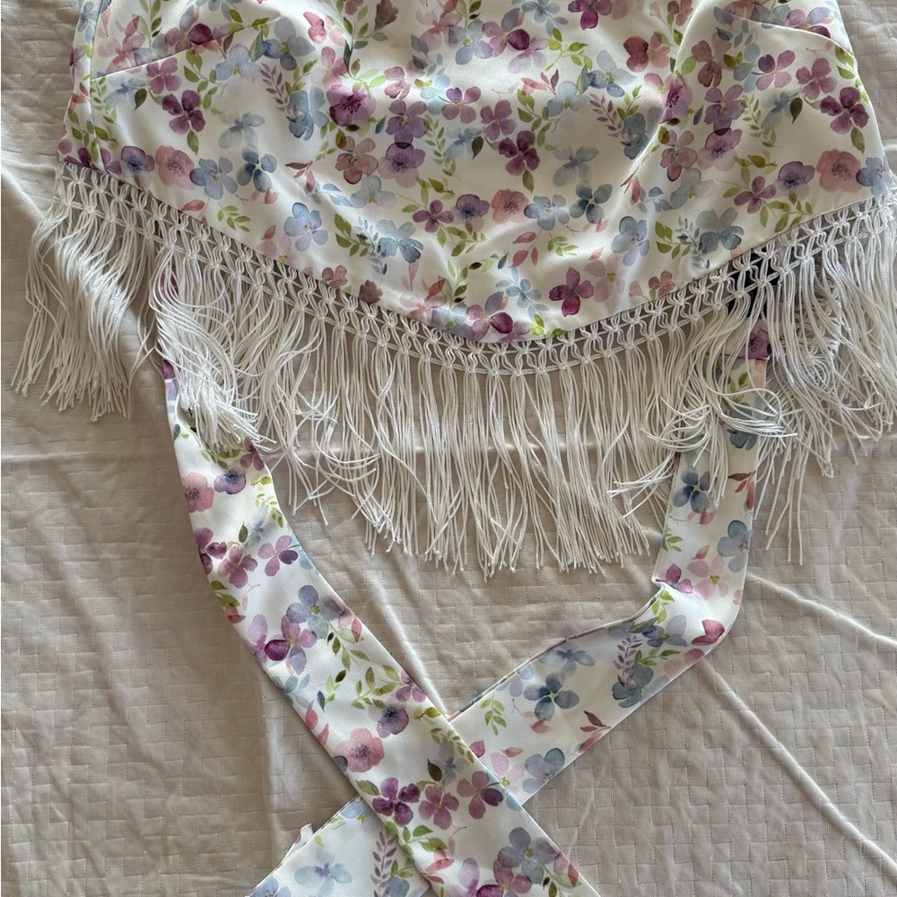 MAJORELLE Floral Fringe Wrap